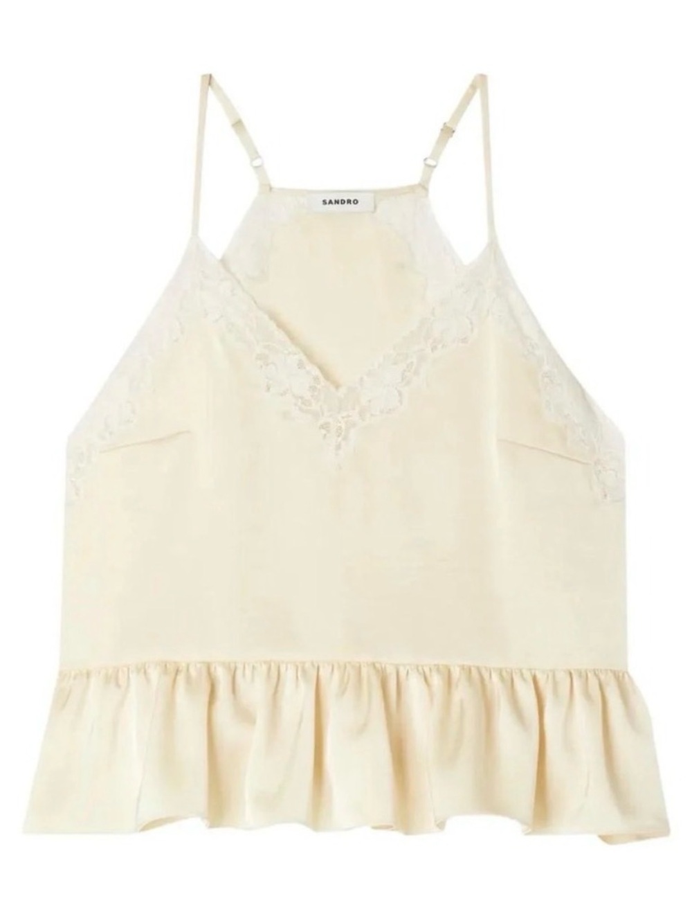 NWT Sandro 2026 Ruffle Jaune Lace-Trim Camisole